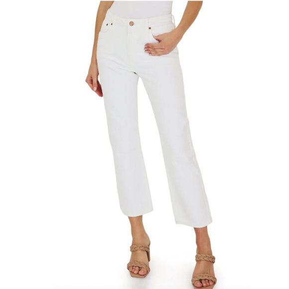 AVEC LES FILLES high rise straight leg cropped jeans in Ecru white - Picture 1 of 8
